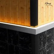 Profil inchidere aluminiu LED multifunctional de 10 mm, vedere laterala cu detaliu de finisaj