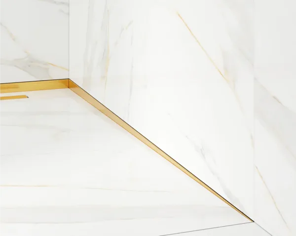 Profil de compensare pardoseala–perete din inox auriu periat – solutie pentru dusuri walk-in